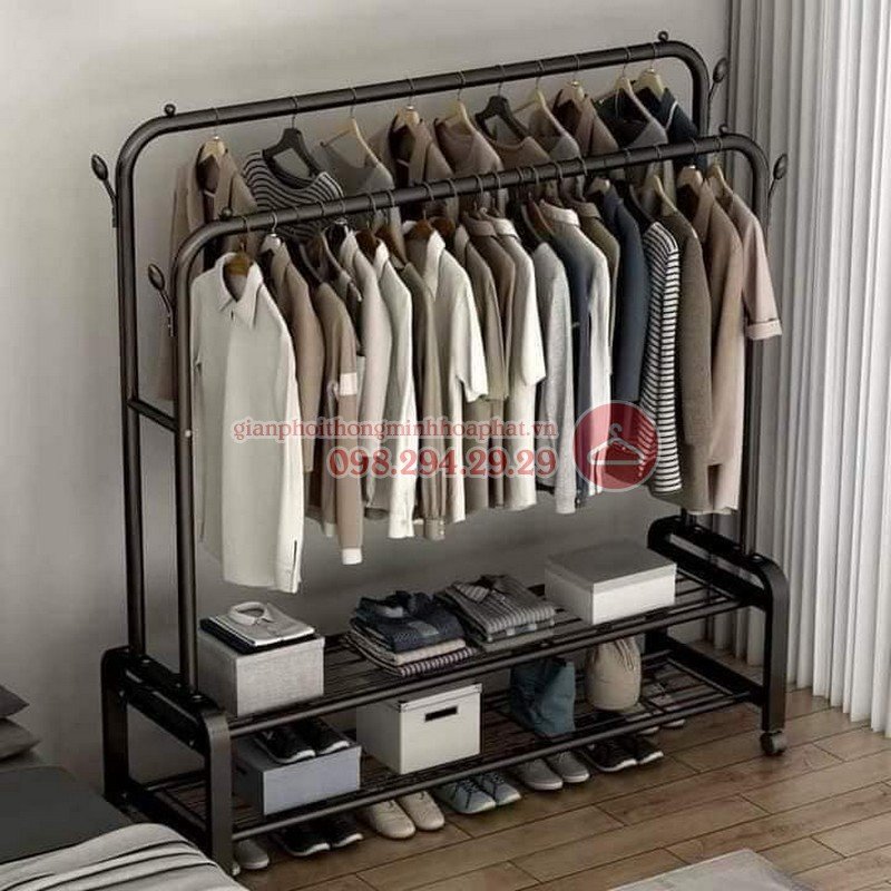 Cây phơi đồ bằng sắt 2 nhánh có bánh xe