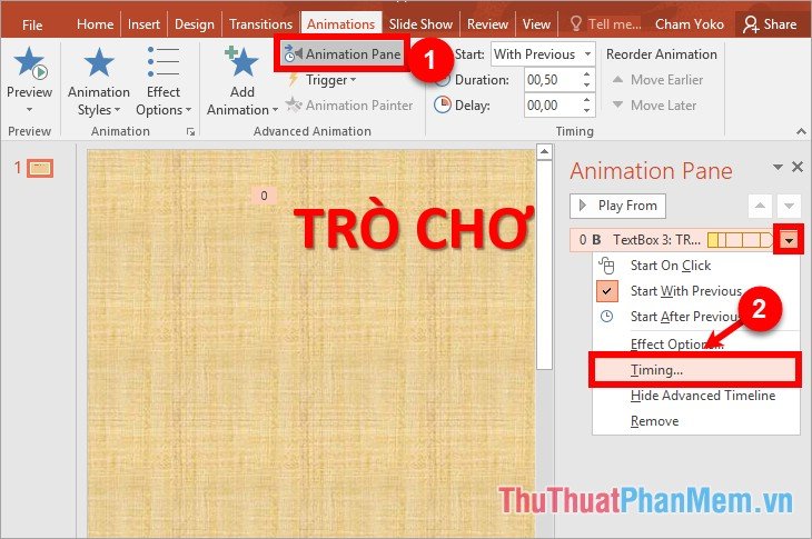 Chọn Animation Pane trên thẻ Animation Chọn Animation Pane trên thẻ Animation
