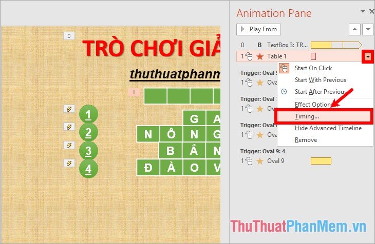 Chọn biểu tượng tam giác đen vào tên table - Timing Chọn biểu tượng tam giác đen vào tên table - Timing