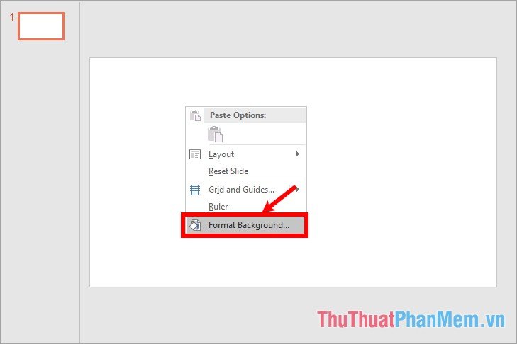 Chọn chuột phải vào slide và chọn Format Backgound Chọn chuột phải vào slide và chọn Format Backgound