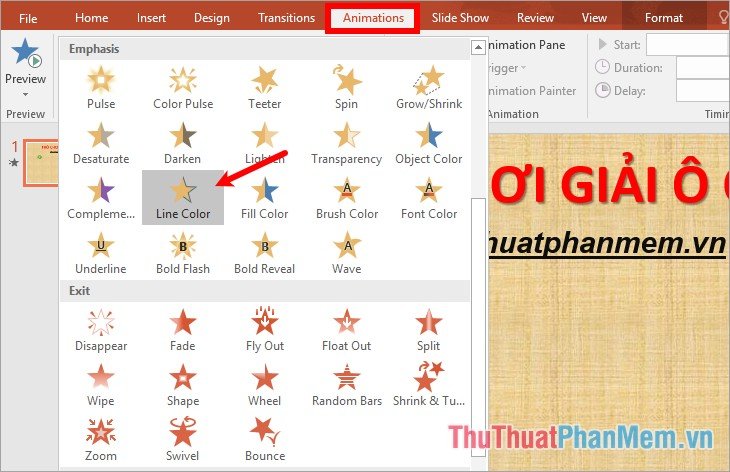 Chọn hiệu ứng trong phần màu vàng Emphasis Chọn hiệu ứng trong phần màu vàng Emphasis