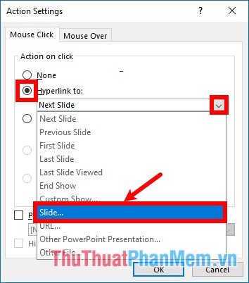 Chọn Hyperlink to - chọn biểu tượng tam giác - Slides Chọn Hyperlink to - chọn biểu tượng tam giác - Slides