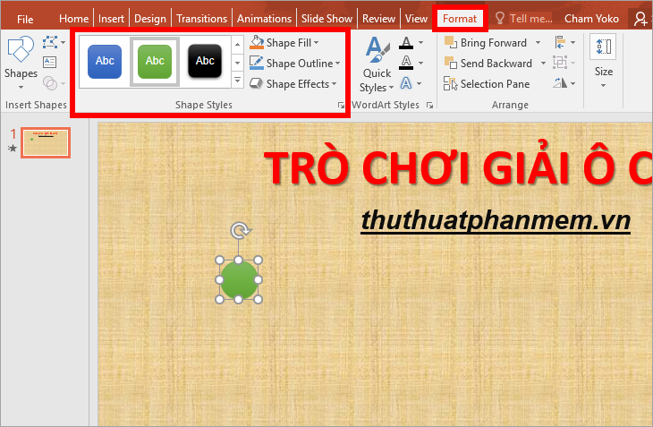 Chọn kiểu hình trong phần Shape Styles Chọn kiểu hình trong phần Shape Styles