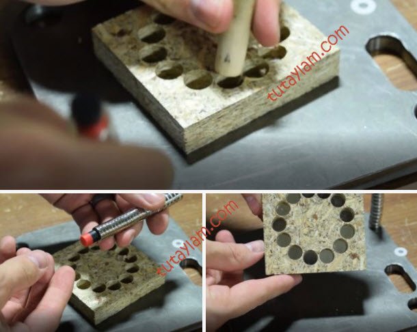 Chèn nam châm vào các lỗ tròn