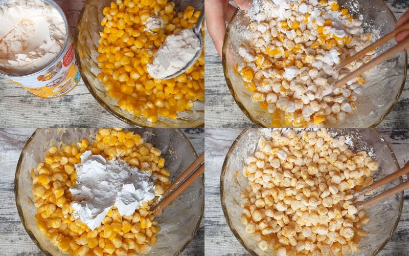 Trộn bắp với bột sư tử và 3 lần trộn với bột năng