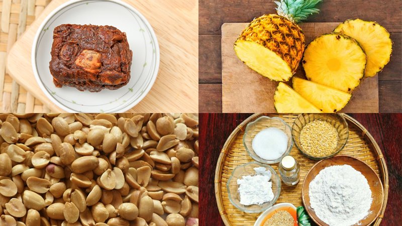 Các nguyên liệu làm món chè đá me bột lọc Các nguyên liệu làm món chè đá me bột lọc