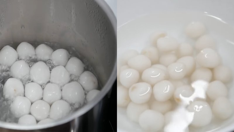 Sau khi luộc viên bột lọc hãy nhớ vớt ra để vào tô nước lạnh nhé Sau khi luộc viên bột lọc hãy nhớ vớt ra để vào tô nước lạnh nhé
