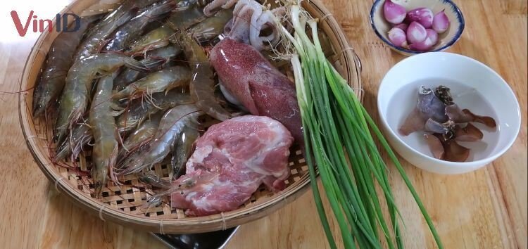 Nguyên liệu chính làm phần nhân bánh khọt miền Tây