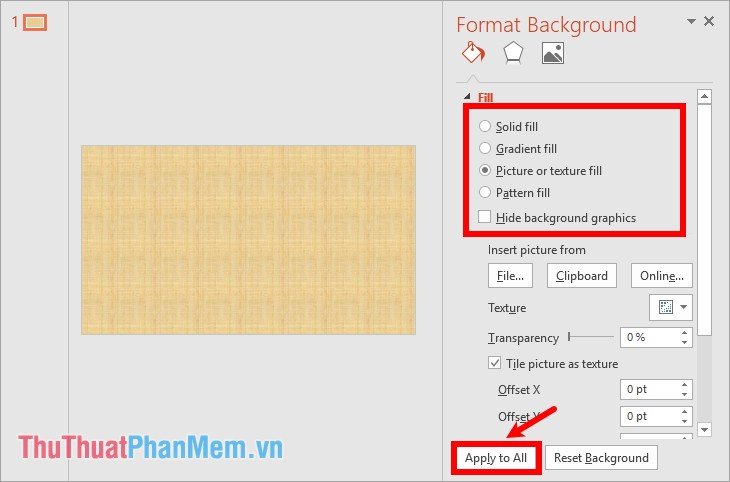Đổ nền cho PowerPoint trong phần Fill Đổ nền cho PowerPoint trong phần Fill