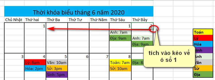 đổi tháng trong thời khóa biểu