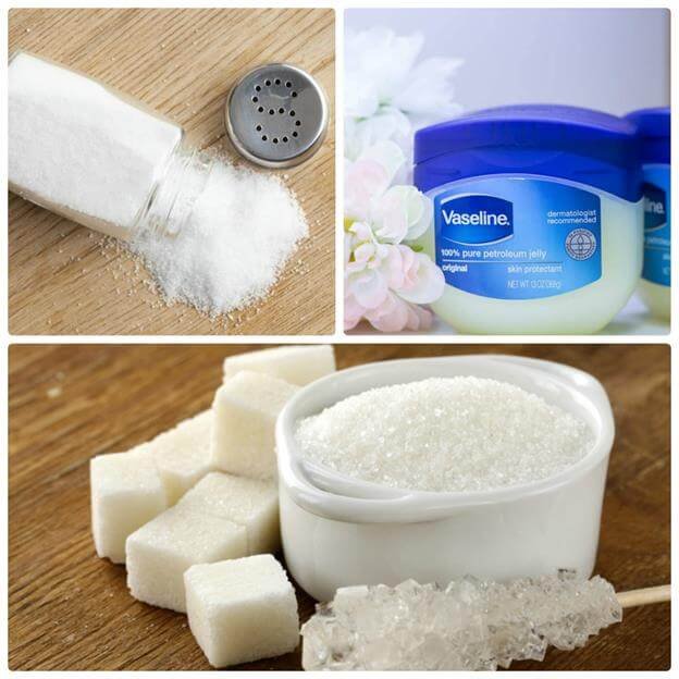 Tẩy da chết cho môi bằng vaseline, muối và đường