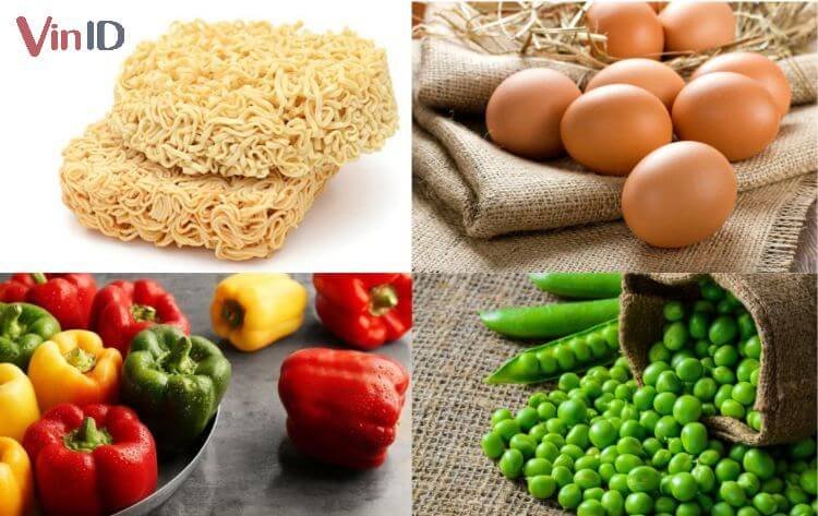 Nguyên liệu món mì xào trứng giòn Nguyên liệu món mì xào trứng giòn