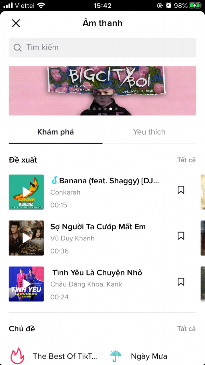 Giao diện chọn nhạc Tik tok
