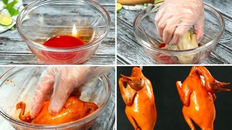 Pha hỗn hợp ướp chim cút rồi nhúng cho thấm gia vị