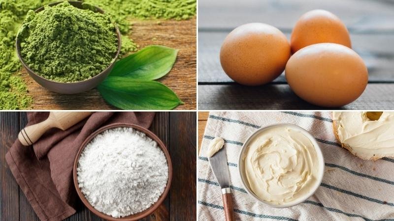 Nguyên liệu làm món bánh phô mai trà xanh nướng