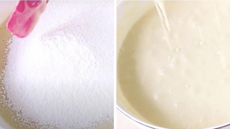 Cho bột vào trộn đều hỗn hợp Cho bột vào trộn đều hỗn hợp