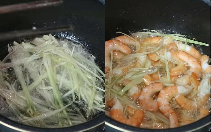 Chiên tôm đến khi chín vàng 2 mặt