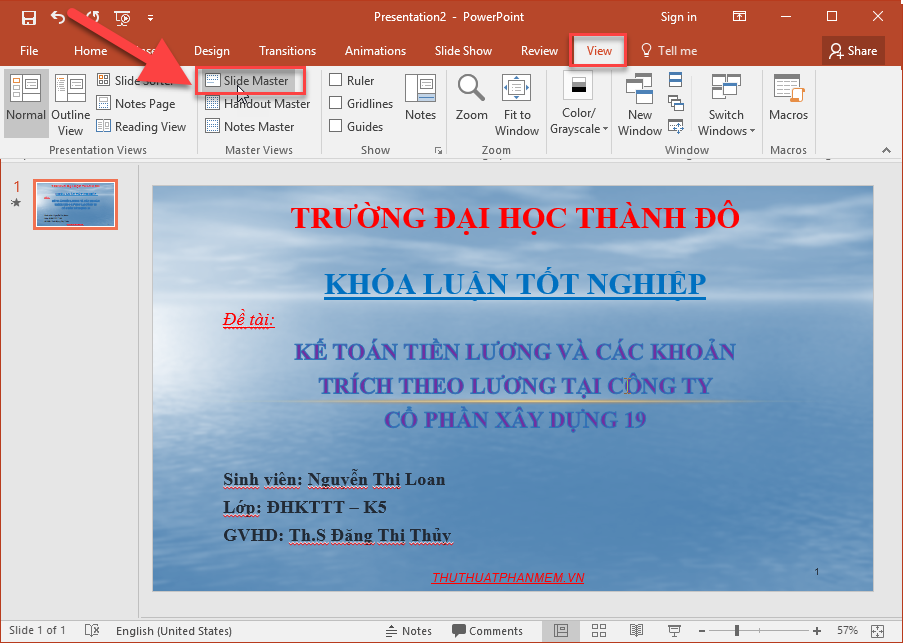 Kích chọn View - Slide Master