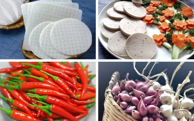 Nguyên liệu làm món bánh ướt bằng bánh tráng