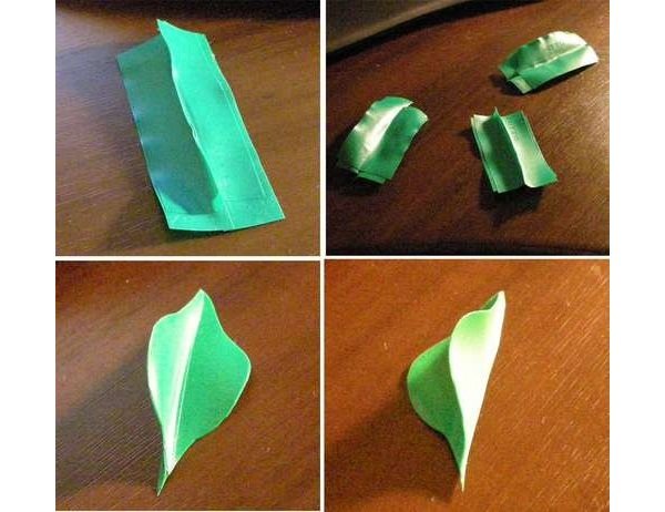 Bước 2. Cách làm lá cho hoa hồng bằng ruy băng