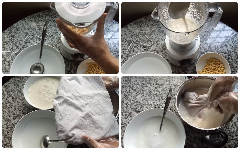 Xay nhuyễn hỗn hợp đậu nành và nước