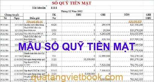 mẫu sổ quỹ tiền mặt