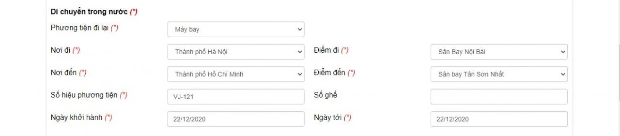 Khai thông tin di chuyển trong nước