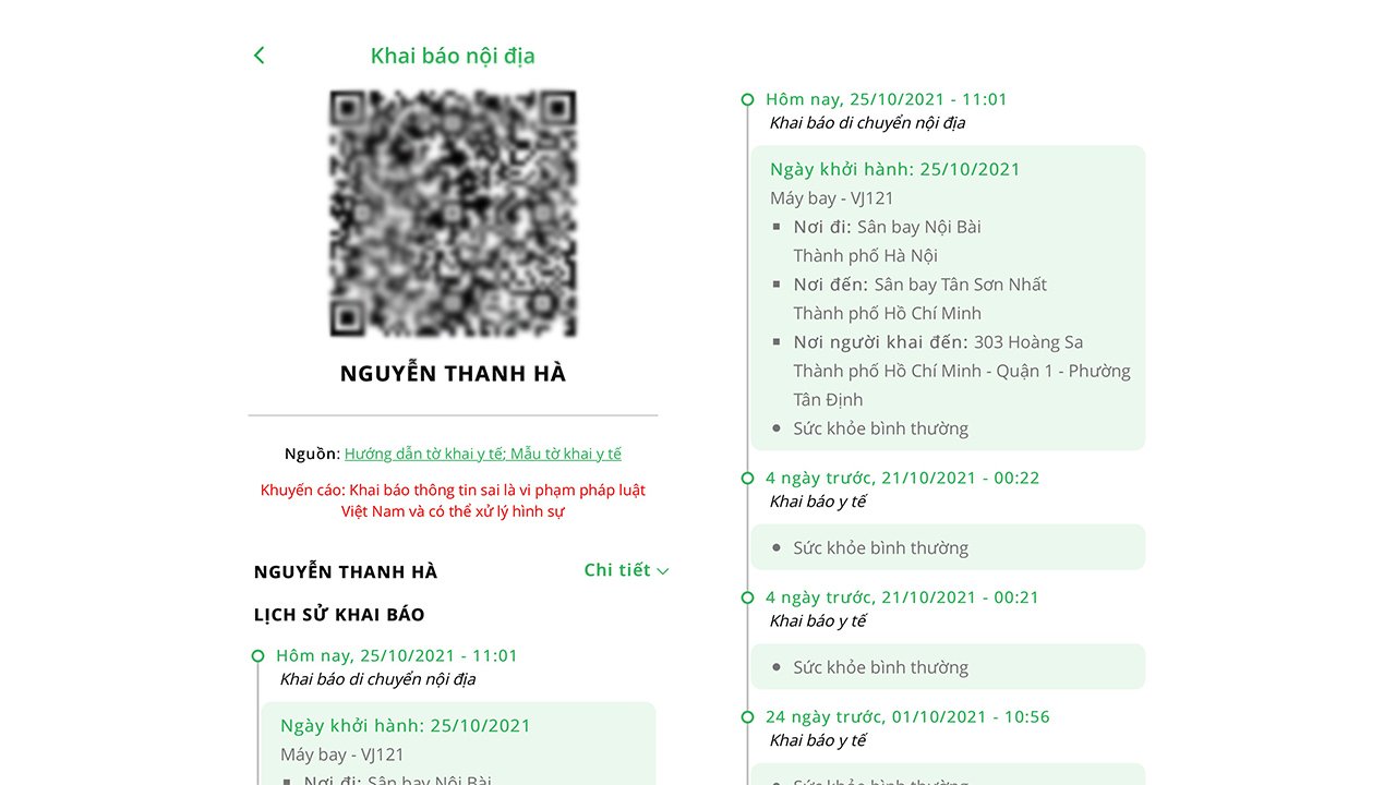 Mã QR khai báo y tế khi đi máy bay bằng PC-COVID