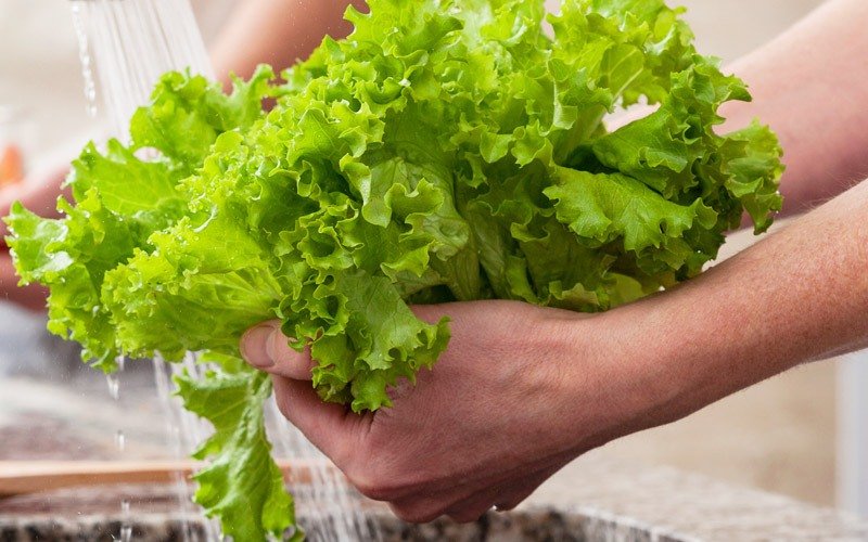 Rau xà lách xoăn, giá đỗ, rau kinh giới rửa sạch, để ráo. Hành barô rửa sạch rồi lấy phần đầu hành trắng đập dập, phần hành màu xanh thái nhỏ.