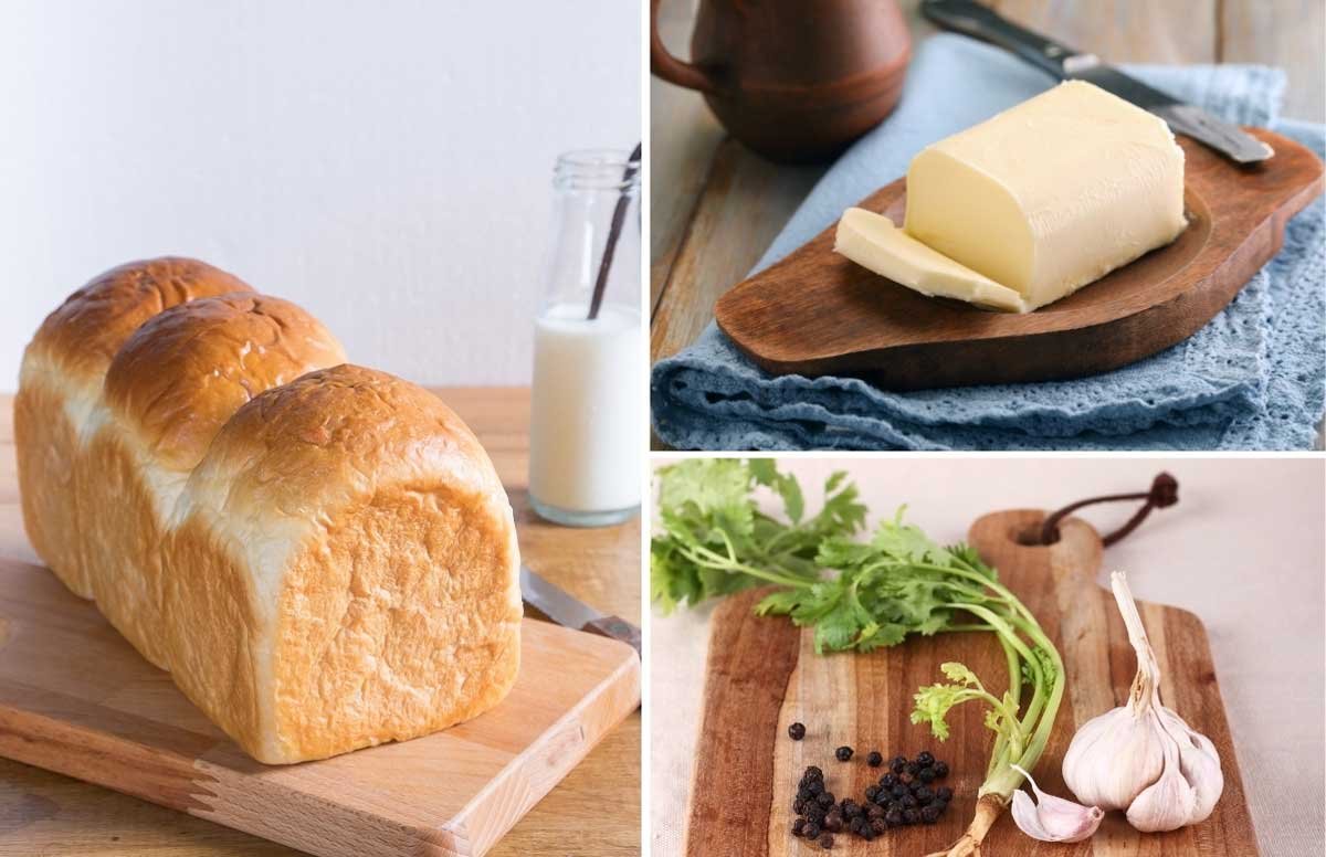 Bành mì gối, bơ, tỏi, rau mùi ta là nguyên liệu chính
