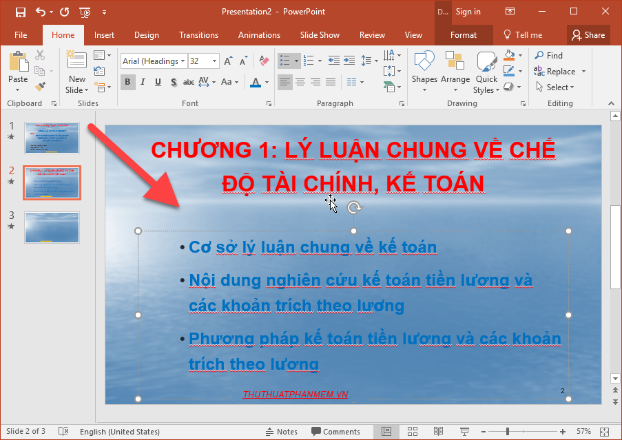 Nhập nội dung cho Slide với định dạng đã đặt trong Silde master