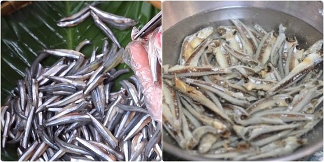 Rửa sạch cá cơm để loại bỏ vị đắng trước khi chiên