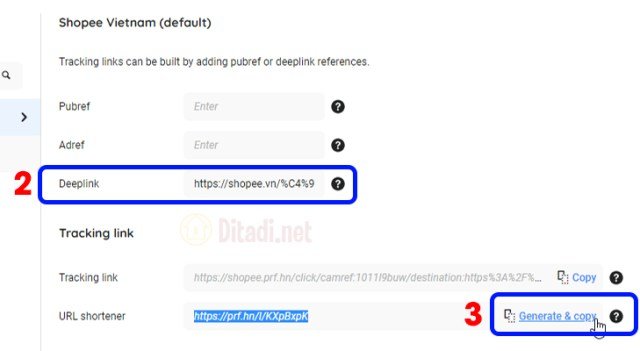 tạo link tracking đơn hàng shopee