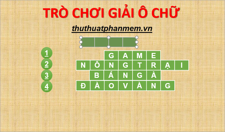 Tạo tiếp Table với số lượng ô bằng số lượng ô của đáp án Tạo tiếp Table với số lượng ô bằng số lượng ô của đáp án
