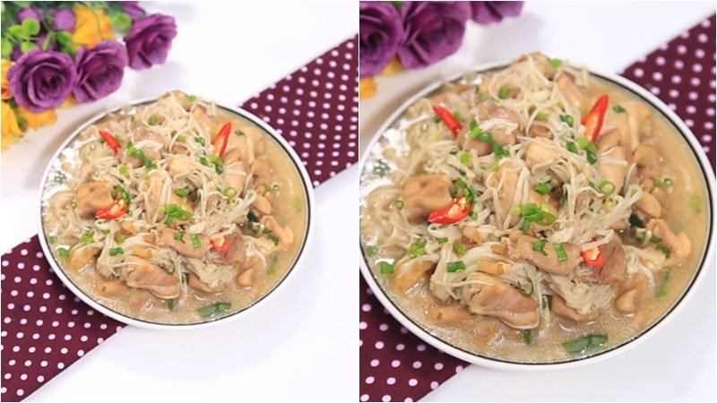 Gà xào nấm kim châm Gà xào nấm kim châm