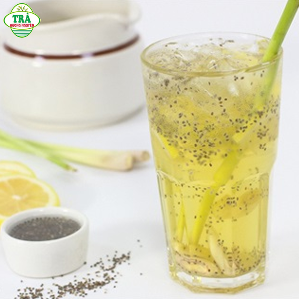 Công thức pha trà đá chanh xả hạt chia từ trà xanh 