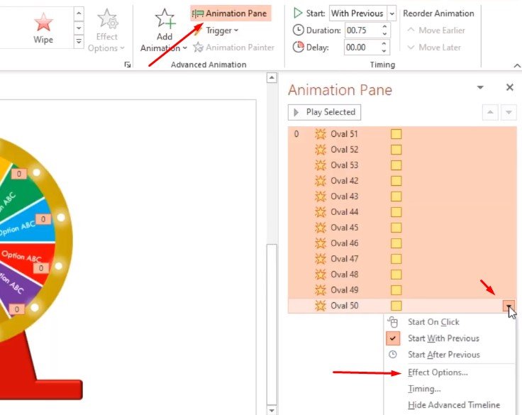 Chọn vào cái cuối cùng và trỏ xuống chọn Effect Options