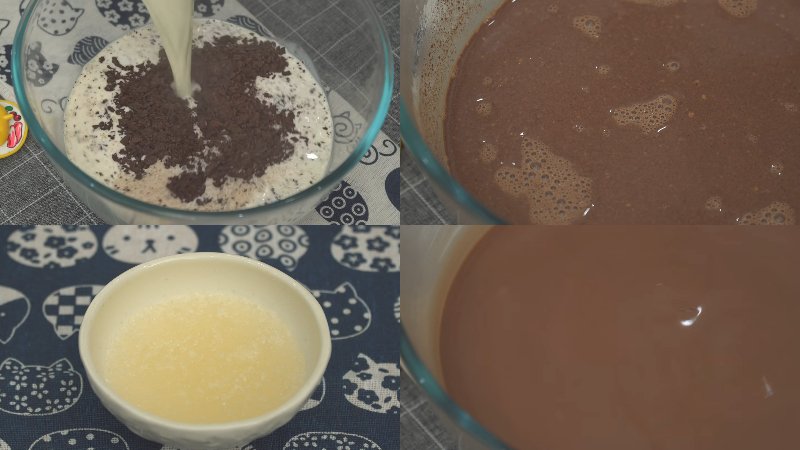 Trộn hỗn hợp panna cotta socola