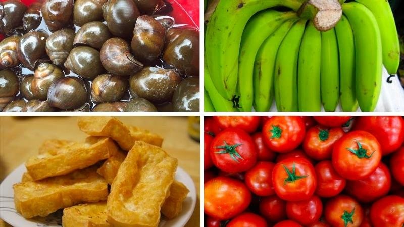 Nguyên liệu làm ốc nấu chuối đậu