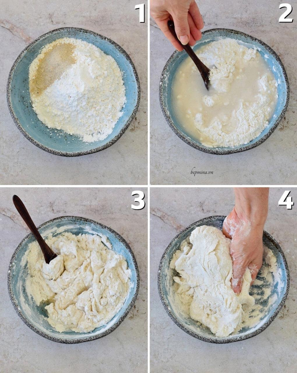 trộn bột bánh sủi cảo