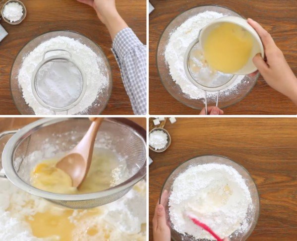 Trộn bột làm bánh tai yến bột gạo