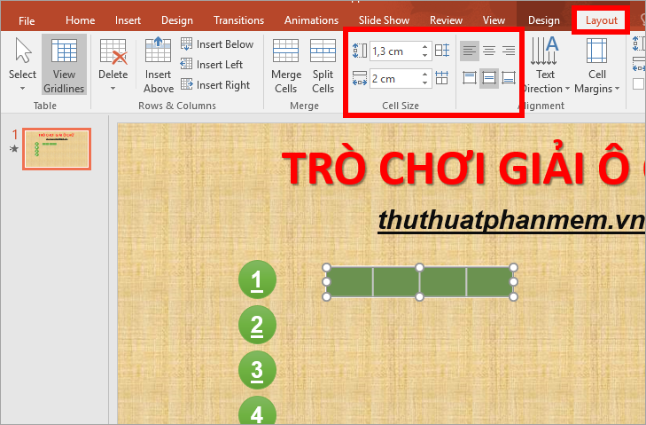Trong phần Layout chỉnh kích thước Height và Witdth Trong phần Layout chỉnh kích thước Height và Witdth