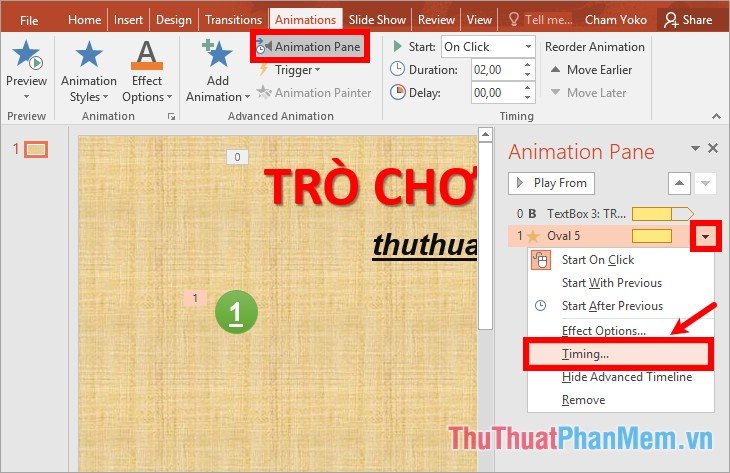 Trong thẻ Animations chọn Animation Pane Trong thẻ Animations chọn Animation Pane