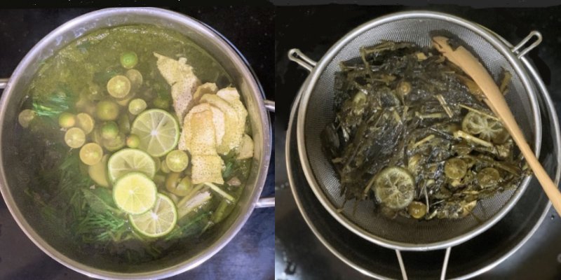 Nấu siro húng chanh và lọc qua rây