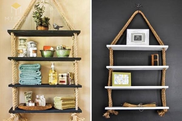 Tủ sách treo tường bằng dây thừng
