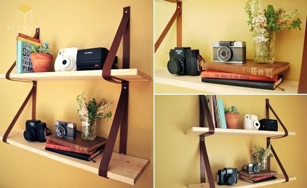 Tủ sách treo tường bằng dây thừng