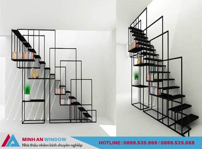 Mẫu Vách ngăn cầu thang bằng kính khung sắt phổ biến Mẫu Vách ngăn cầu thang bằng kính khung sắt phổ biến