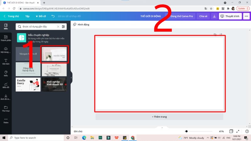 Kéo và thả mẫu slide mà bạn thích vào slide trắng