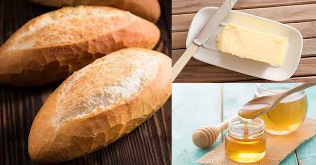 Nguyên liệu là bánh mì nướng bơ mật ong