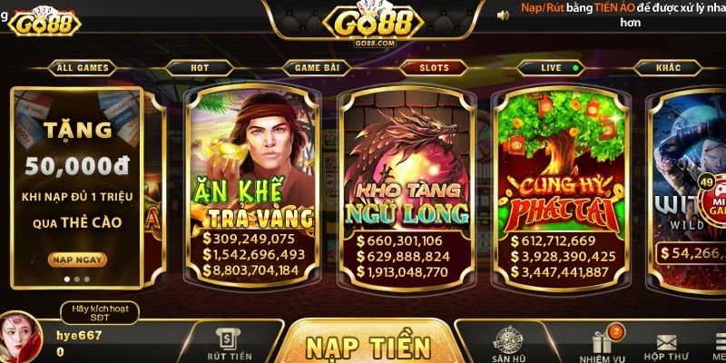 Một số game nổ hũ có lượt tải cao tại Go88